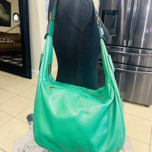 Ralph Lauren Green Pebble Leather Hobo Shoulder Bag Luxury Money Sustainable - Picture 3 of 16